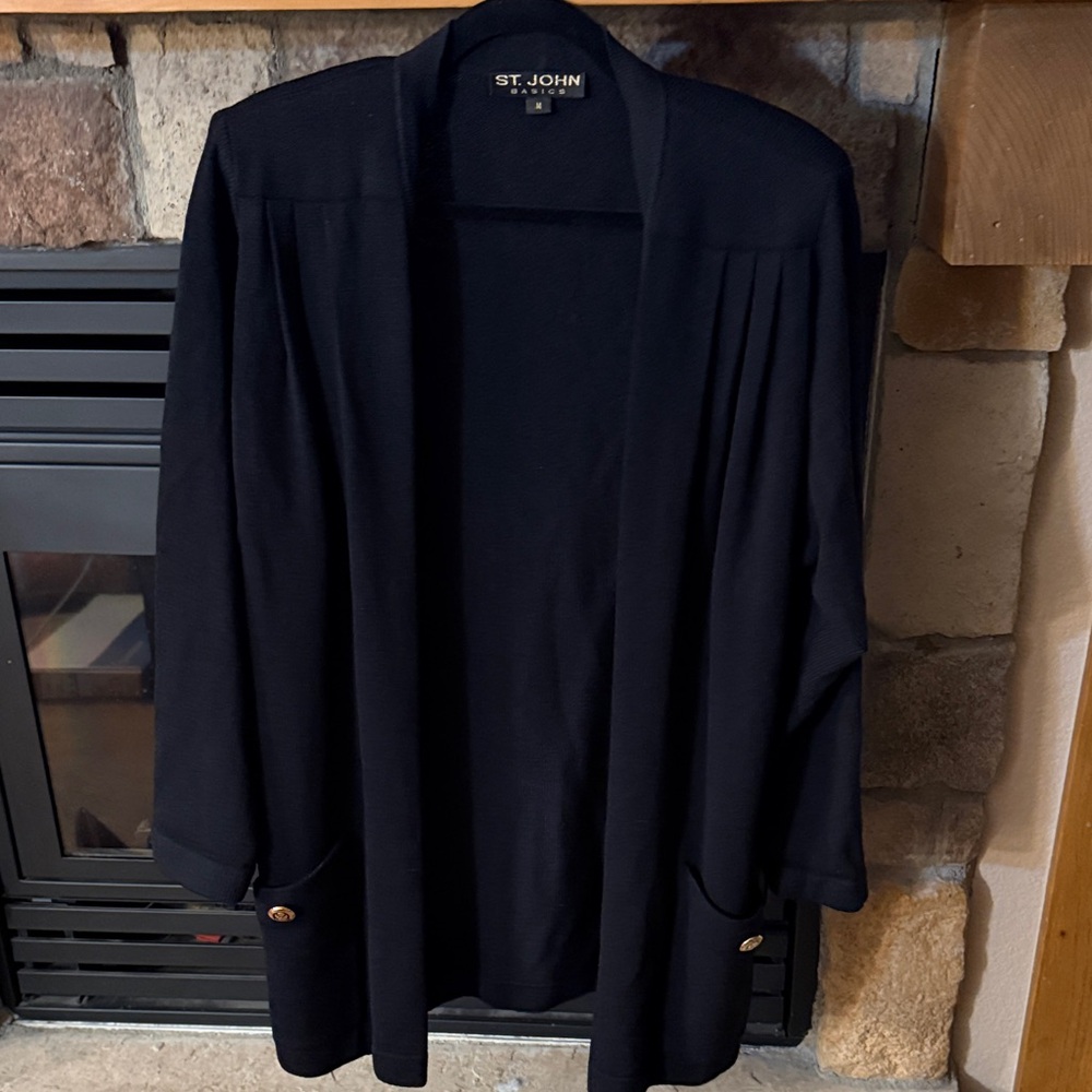 St. John Elegant Black Open Cardigan